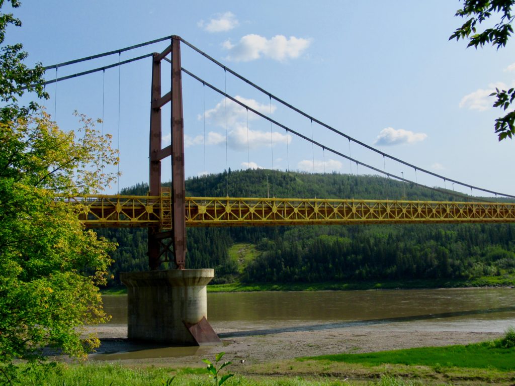Suspension bridge crossing the Peace River, Alberta