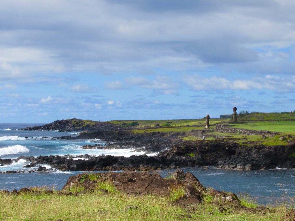Easter Island's shoreline with distant moat