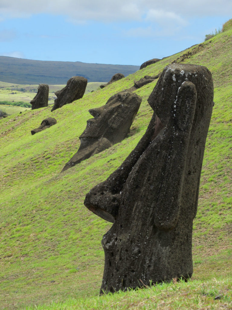 Stone moai left behind at quarry on Easter Island