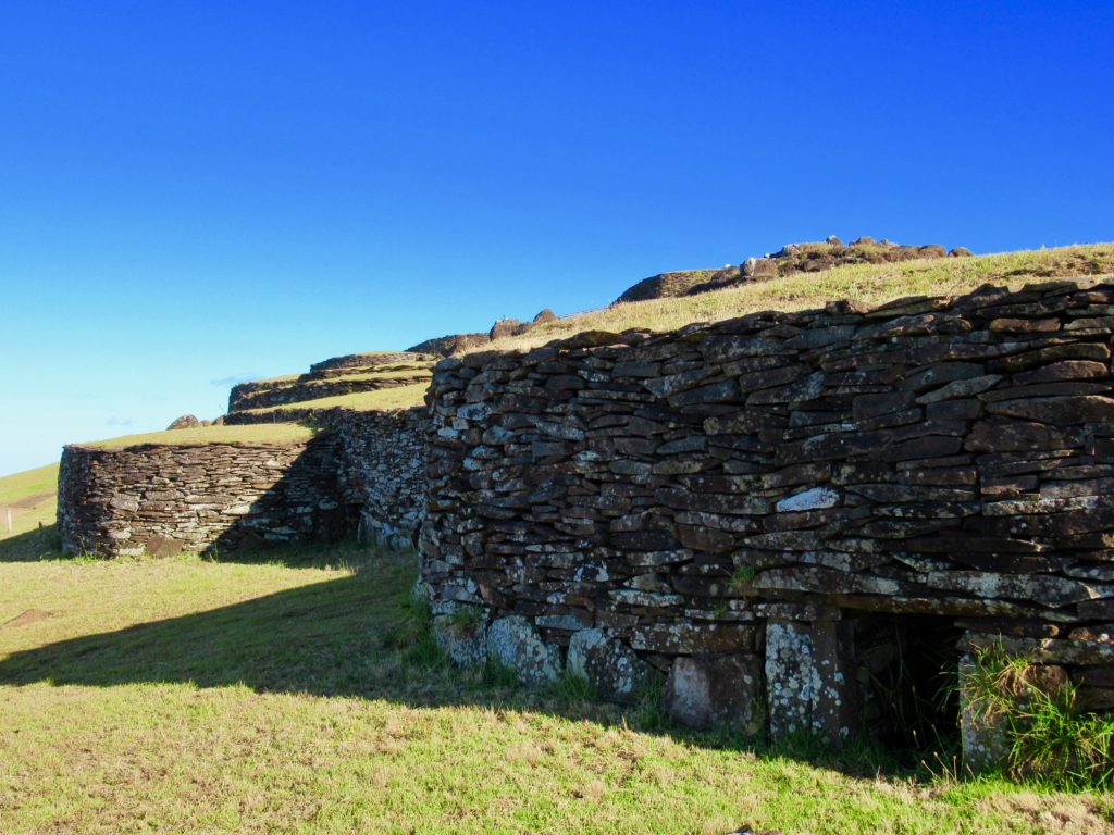 Ancient stone buildings at Orongo on Easter Island