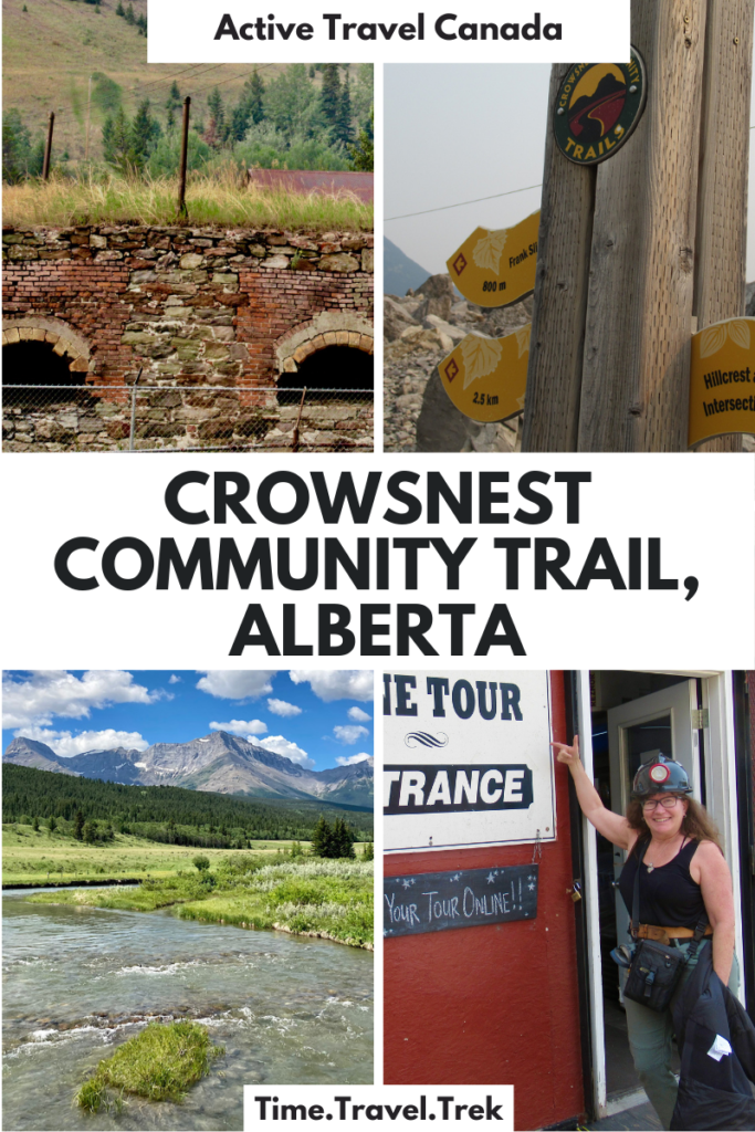 Pin image for Time.Travel.Trek. blogpost about the Crowsnest Community Trail, Alberta