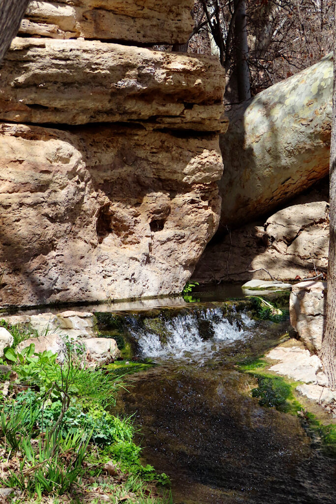 Water flowing from rock crevice.