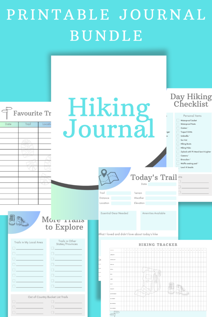 Printable hiking journal bundle with images of individual pages.