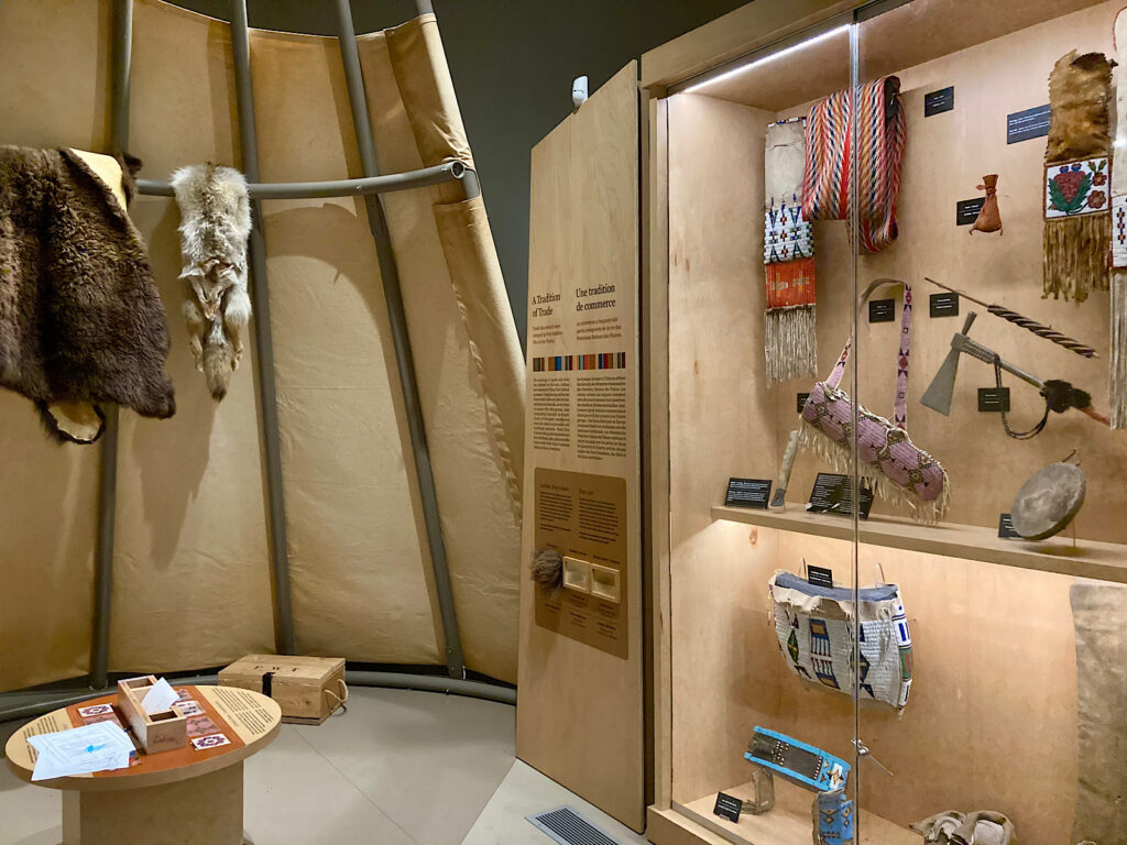Museum display of Indigenous artifacts.