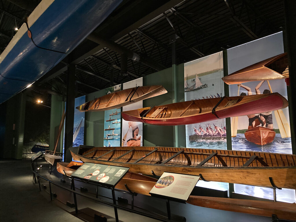 Canoes on display.