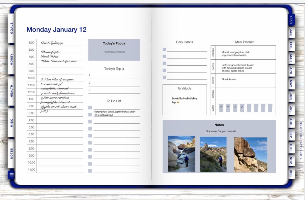 Planner image with text and photos.