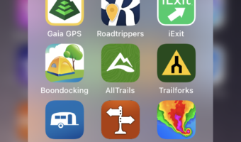 RV travel apps folder screenshot from a smartphone with selection related apps.