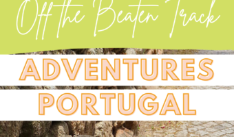 Pin image for Timetraveltrek.com post with number 4 in orange circle and words "off the beaten track" in white on green background and "Adventures Portugal" in bold orange on white background.