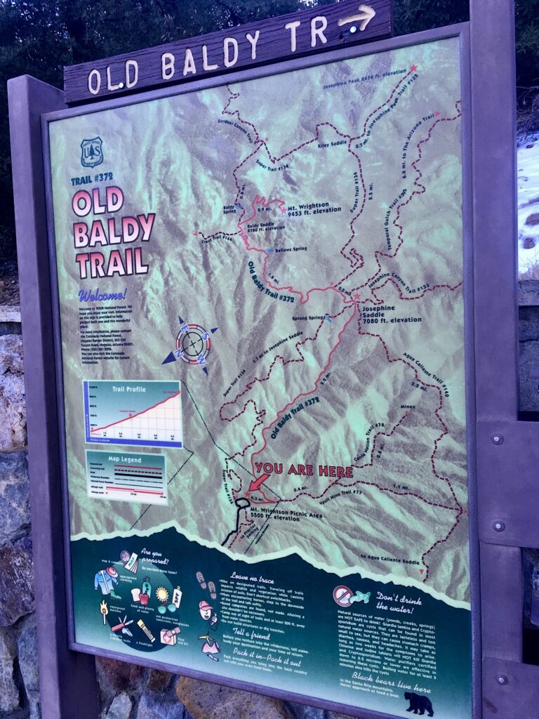 Trail map for Old Baldy Trail.