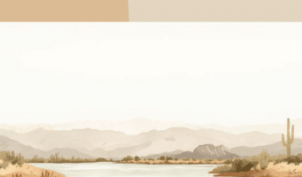 Watercolour image of water in a desert with kayakers. Text reads: San Carlos Mexico Kayak Adventures. TimeTravelTrek.com