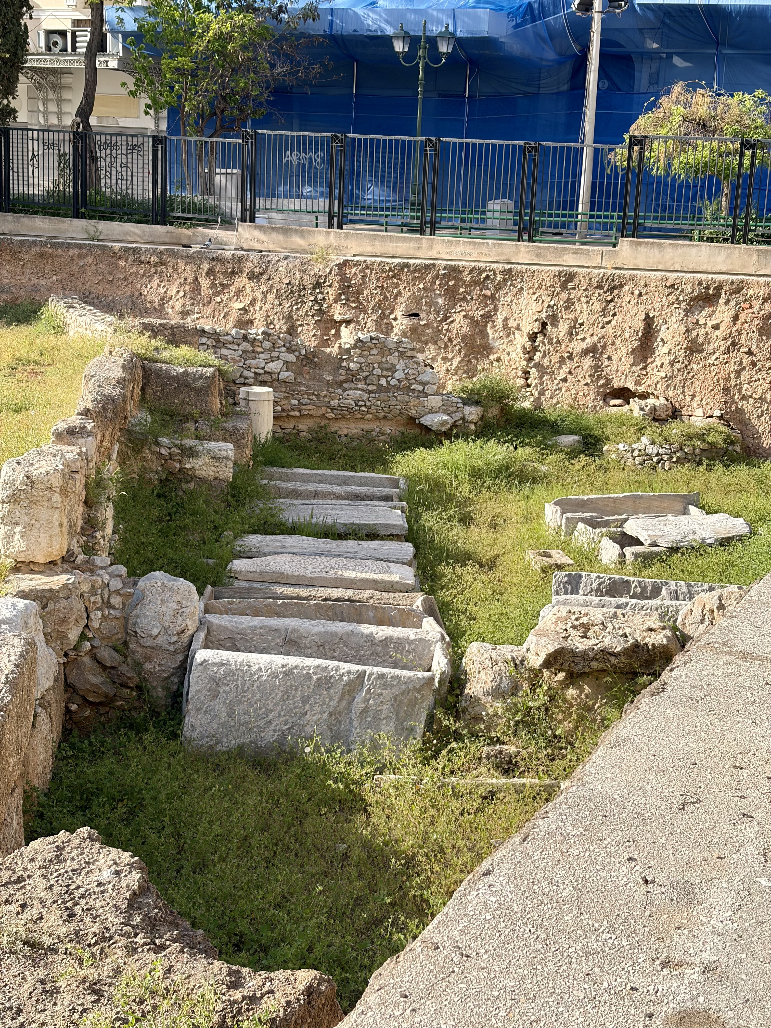 Archaeological site with stone coffins.