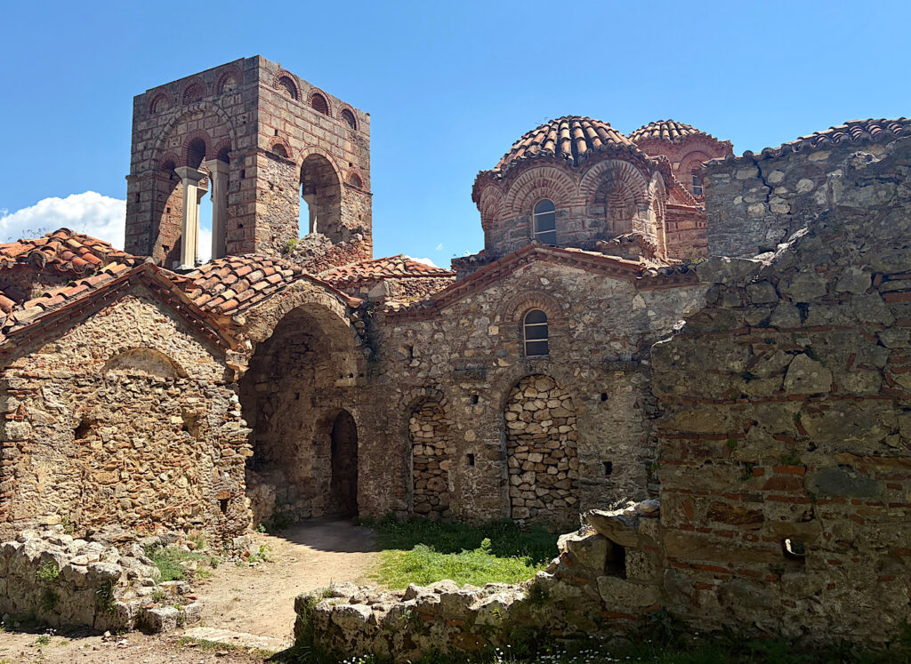Stone and brick church building.
