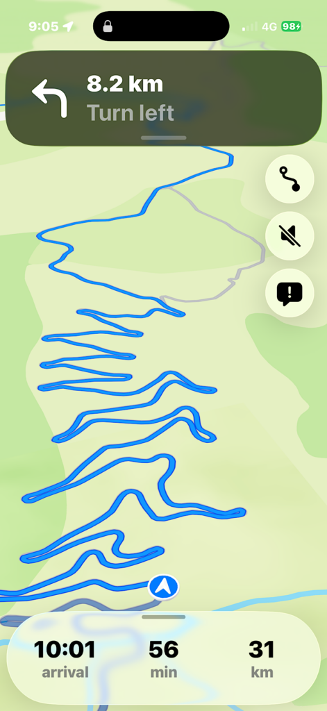 Map of road with many switchbacks.