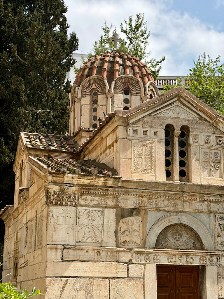 Historic stone church with elaborate stonework.