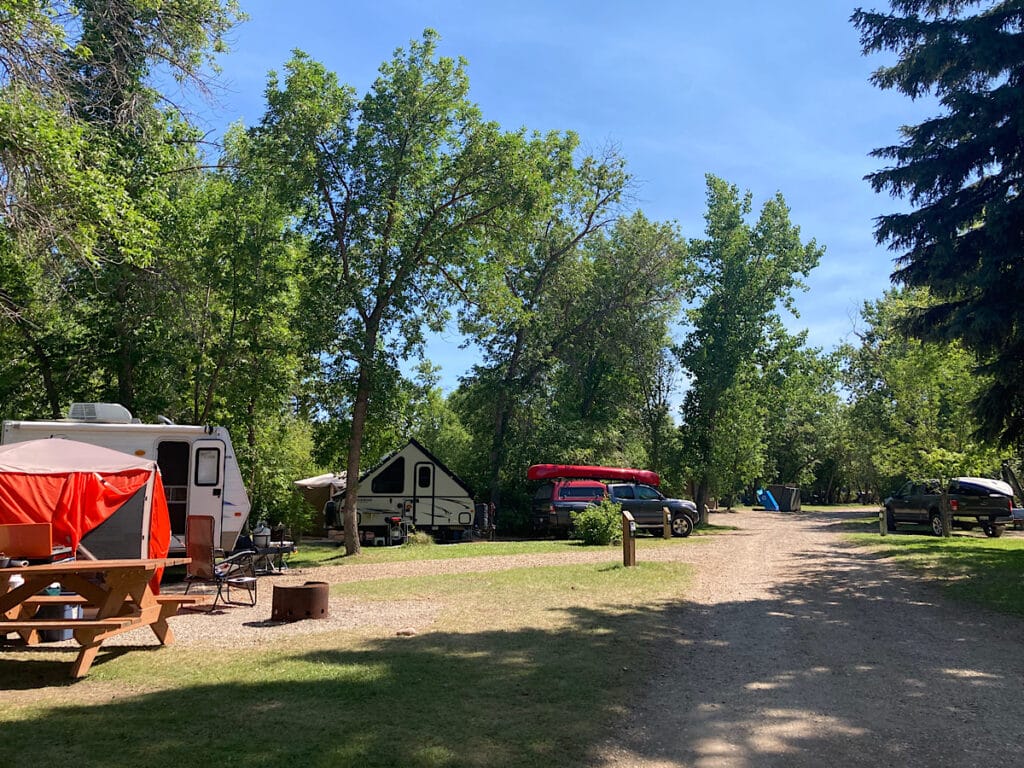 Treed campground with trailers.